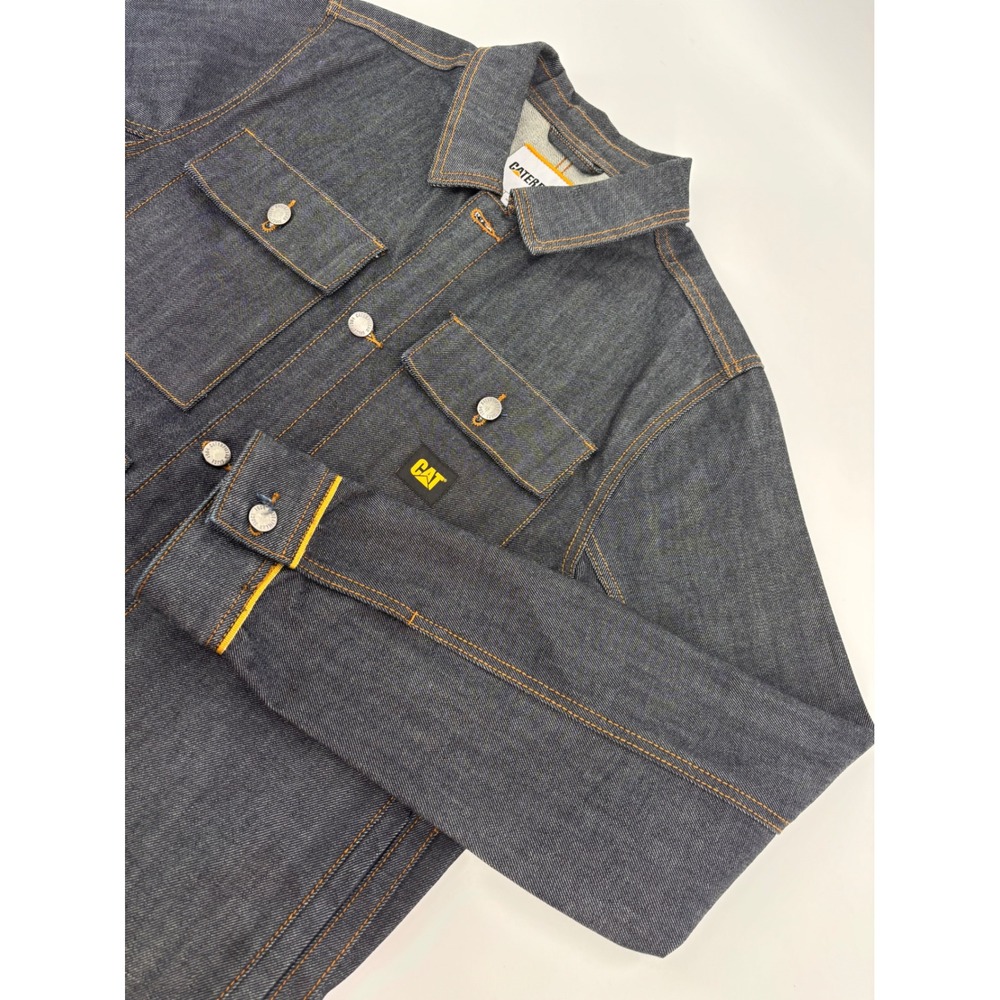 Caterpillar Mens Dark Wash Denim Chore Jacket Workwear CAT Logo Size M